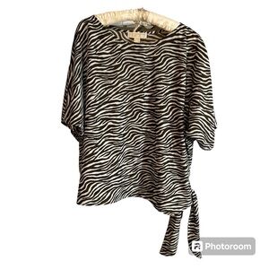 Michael Kors Womens Brown/White Zebra Print Shirt Top Blouse  Sz L , Round Neck